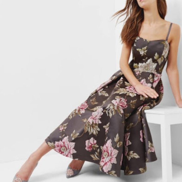 NEW Ted Baker Floral Jacquard Midi Dress - Picture 4 of 16